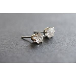 Sterling silver stud earrings, alternative diamond, uncut natural gemstones